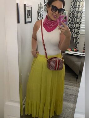 SCOOP Women's Tiered Maxi Skirt in Lemon Yellow - Large